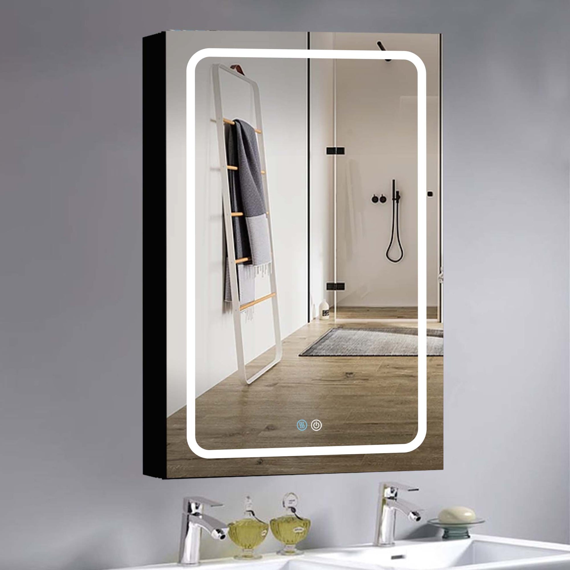 30X20 Inch Led Bathroom Medicine Cabinet Surface Mounted Cabinets With Lighted Mirror Light Open Black Modern Aluminium