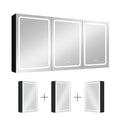 60X30 Inch Led Bathroom Medicine Cabinet Surface Mount Double Door Lighted Medicine Cabinet, Medicine Cabinets For Bathroom With Mirror Defogging, Dimmer Black Black Aluminium