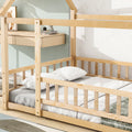 Full Size Floor Wooden Bed With House Roof Frame, Fence Guardrails ,Nartural Old Sku:W504105242 Full Natural Pine