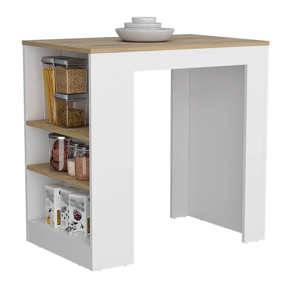 Highlands Kitchen Island With Storage Base In White And Macadamia White Engineered Wood