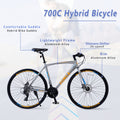 24 Speed Hybrid Bike Disc Brake 700C Road Bike For Men Women'S City Bicycle Silver Aluminium