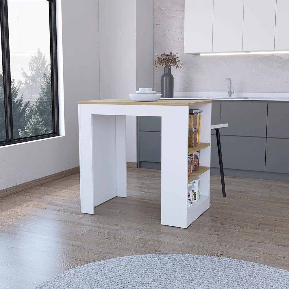 Highlands Kitchen Island With Storage Base In White And Macadamia White Engineered Wood