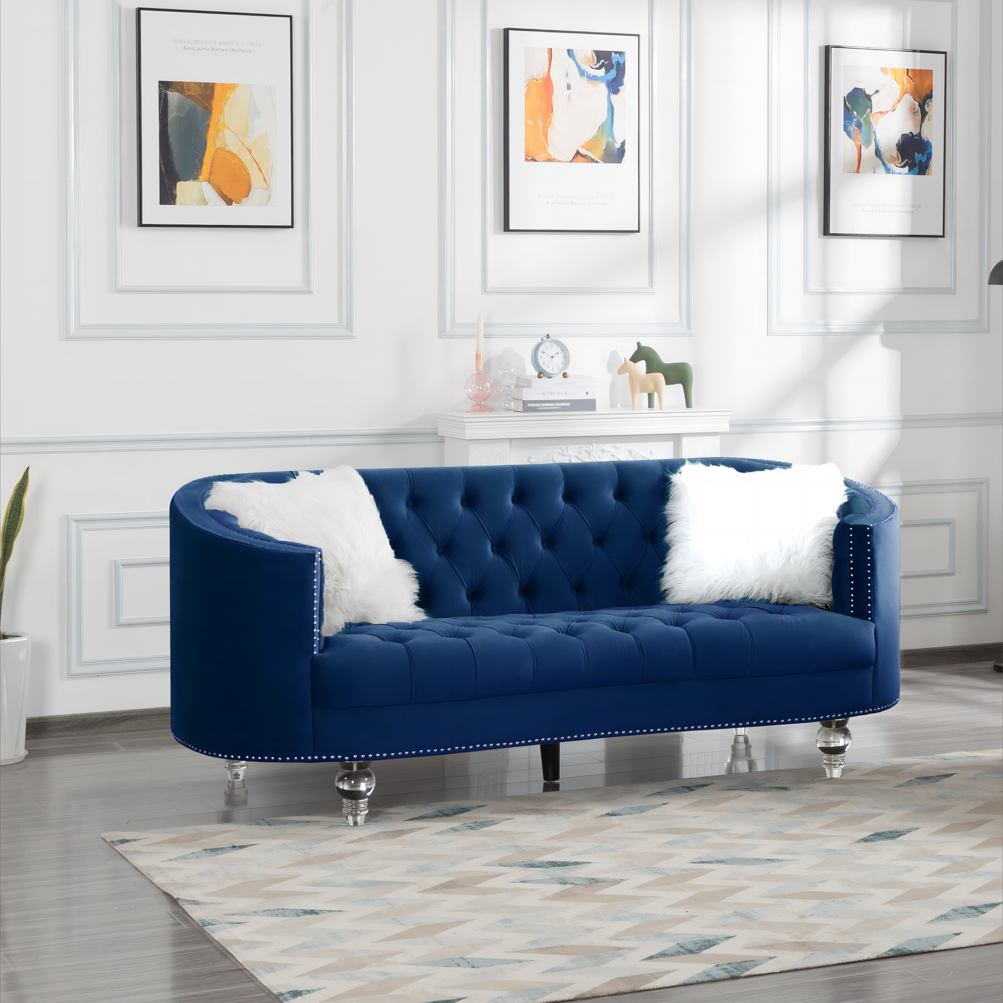 Living Room Sofa Navy Blue Velvet Navy Blue Velvet 3 Seat