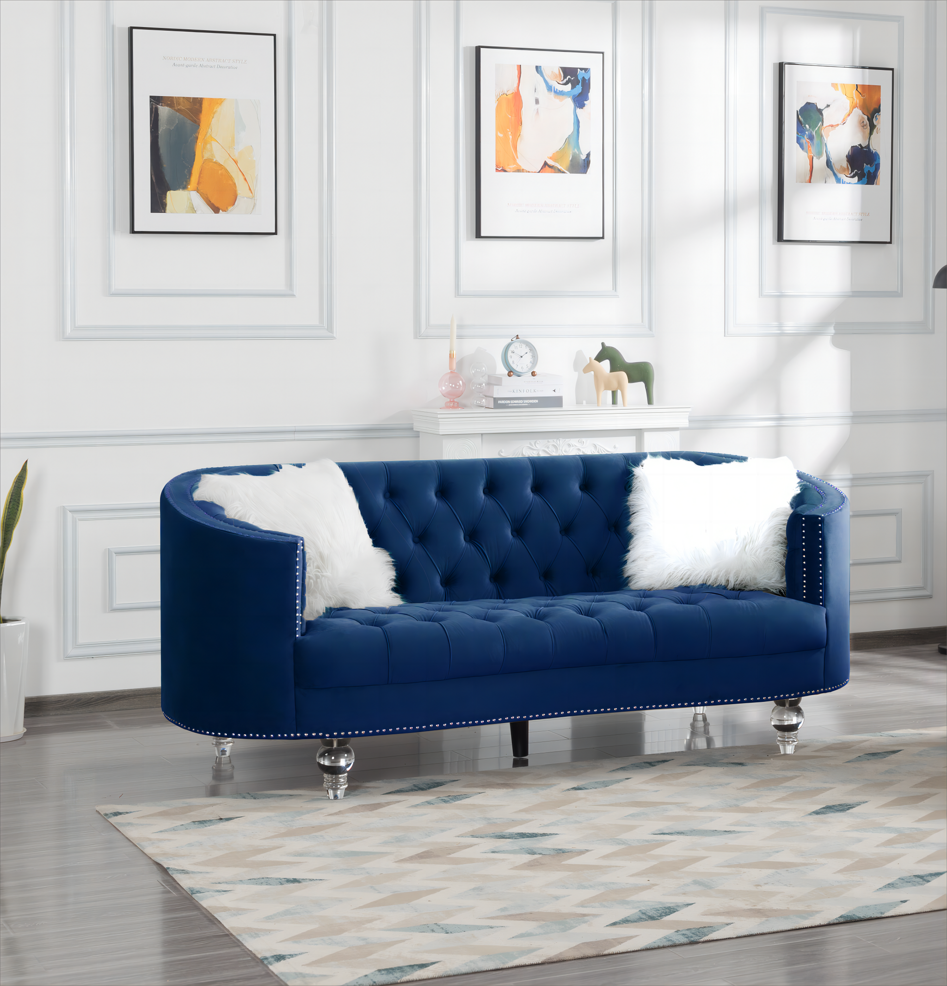 Living Room Sofa Navy Blue Velvet Navy Blue Velvet 3 Seat