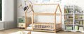 Twin Size Floor Wooden Bed With House Roof Frame, Fence Guardrails, Old Sku:W504105240 Twin Natural Pine