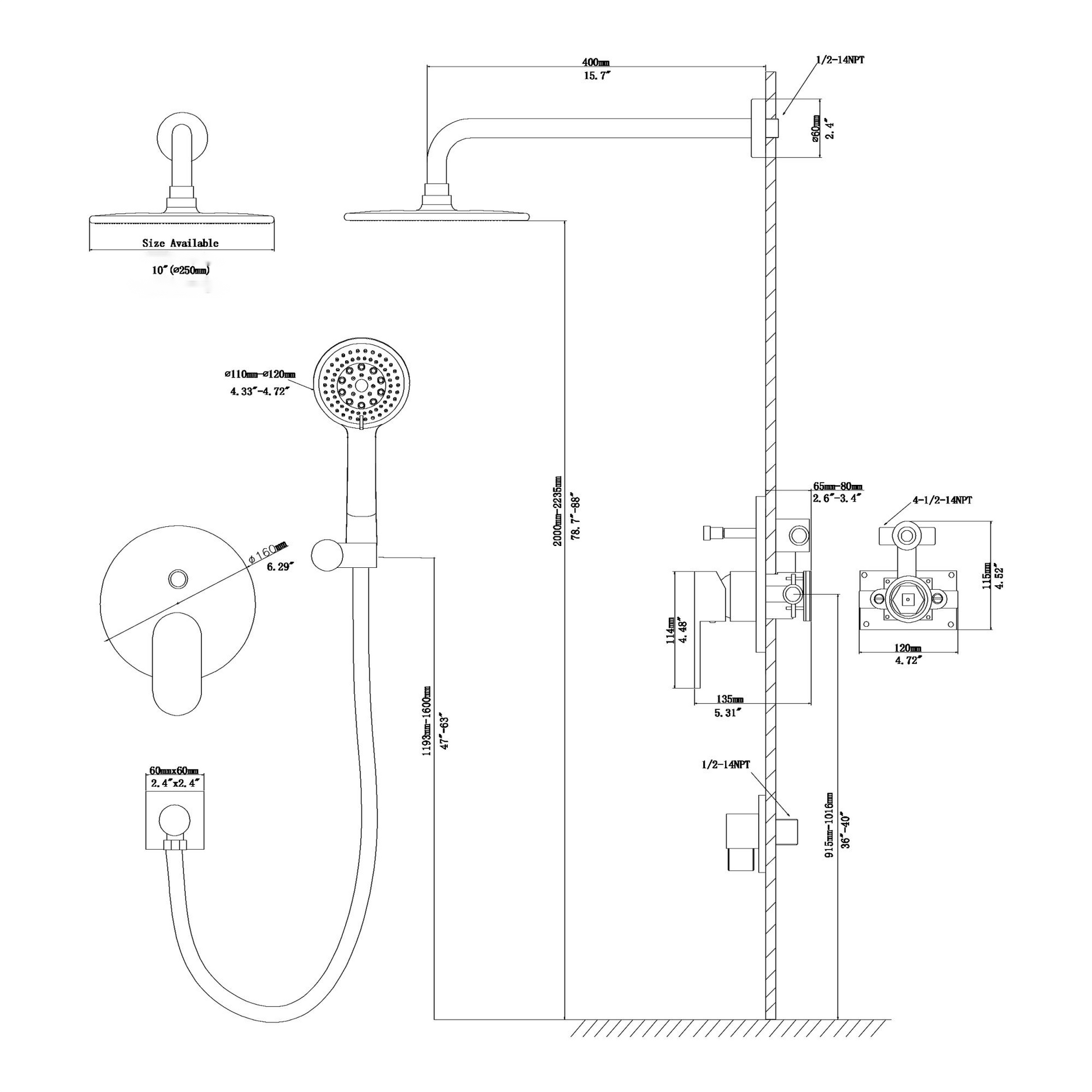 10" Rain Shower Head Systems, Dual Shower Heads, Matte Black,Wall Mounted Shower Matte Black Stainless Steel