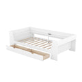 Twin Size Daybed With Shelves, Drawers And Built In Charging Station, White White Pine