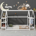 Twin Size Wood House Bed With Storage Shelf And Hanger ,Kids Bedroom Set,White Twin White Wood Bedroom American Design Pine Pine