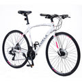 24 Speed Hybrid Bike Disc Brake 700C Road Bike For Men Women'S City Bicycle White Aluminium