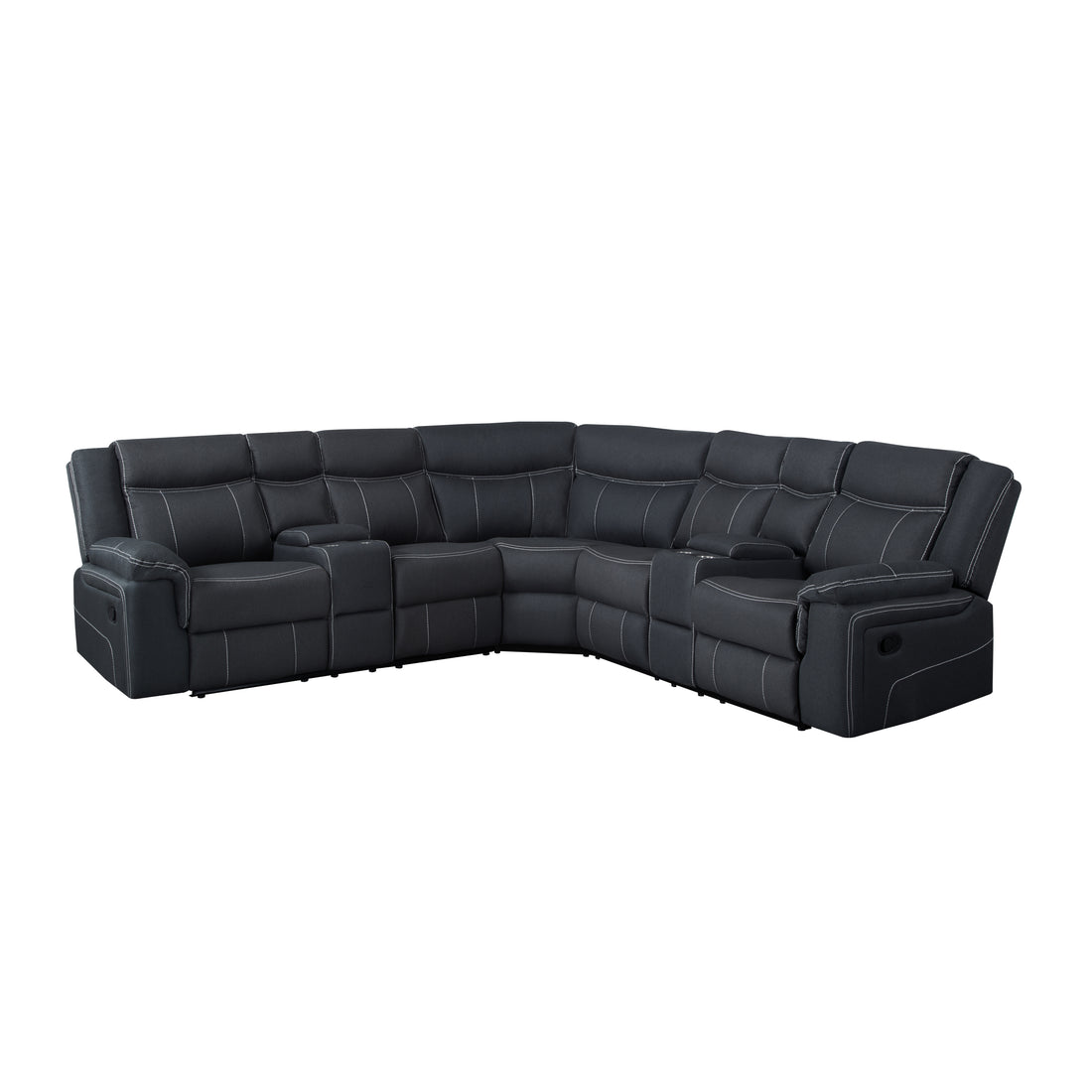109.4'' Manual Reclining Sectional Sofa Black Black Polyester Blend 5 Seat