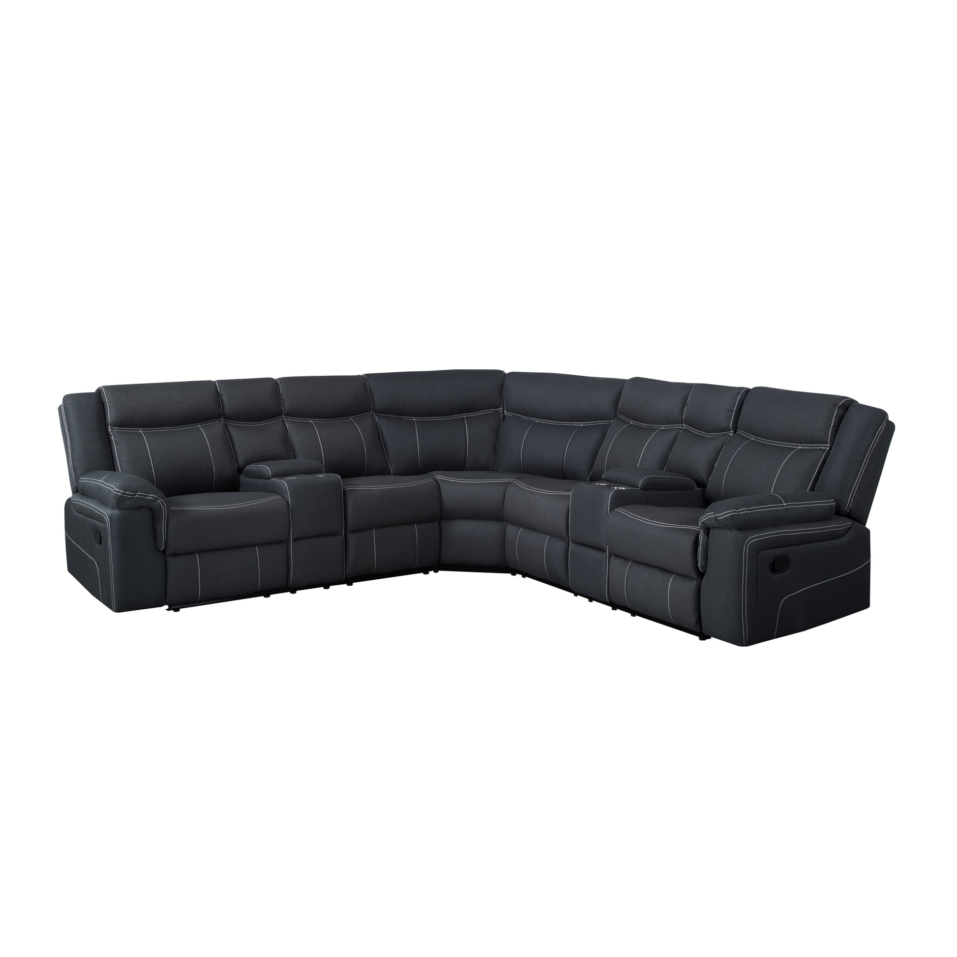 109.4'' Manual Reclining Sectional Sofa Black Black Polyester Blend 5 Seat