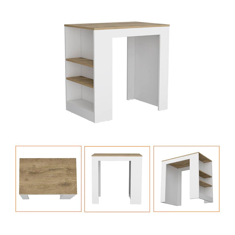 Highlands Kitchen Island With Storage Base In White And Macadamia White Engineered Wood