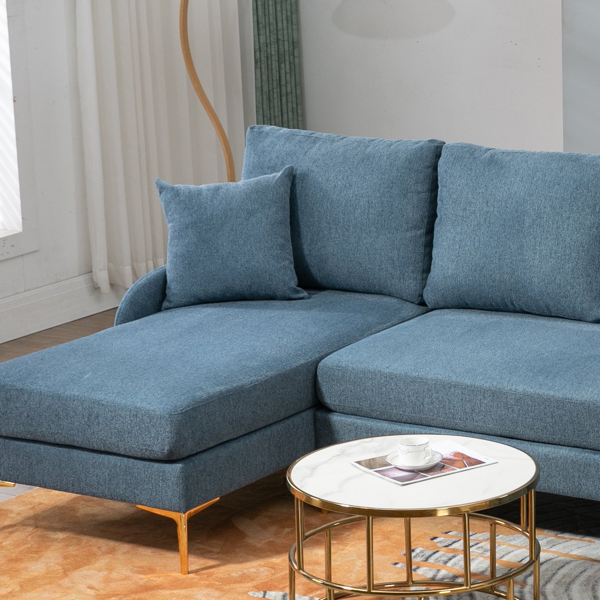 110'' Wide Reversible Left Or Right Chaise Of Sectional Sofa U Shape Convertible Sofa Couch 4 Seat Couch With Chaise Lounge Upholstered For Living Room, Apartment, Office, Blue Polyester Blend Blue Foam Polyester