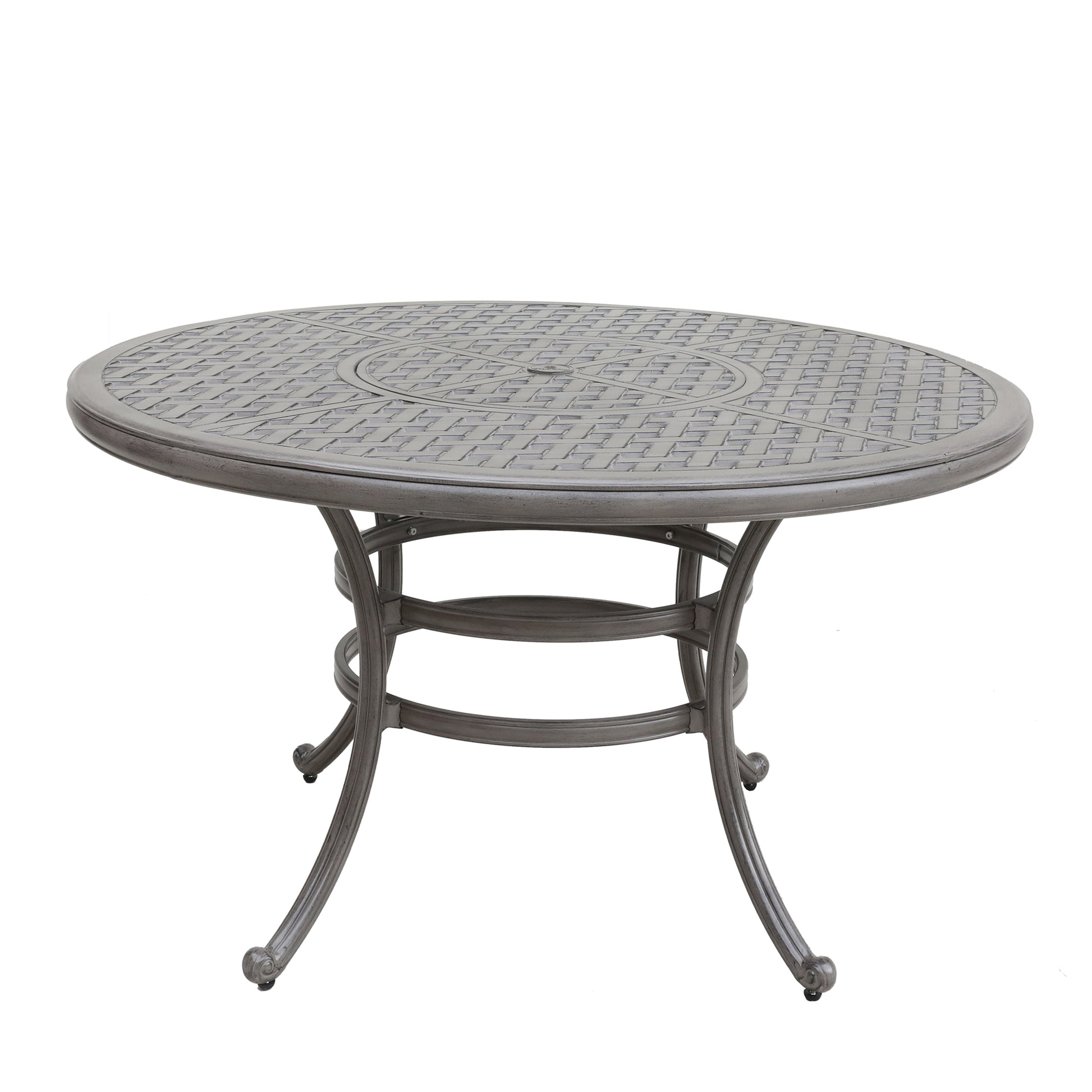 All Weather And Durable 52" Round Cast Aluminum Round Dining Table With Umbrella Hole Grey Aluminium