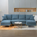 110'' Wide Reversible Left Or Right Chaise Of Sectional Sofa U Shape Convertible Sofa Couch 4 Seat Couch With Chaise Lounge Upholstered For Living Room, Apartment, Office, Blue Polyester Blend Blue Foam Polyester