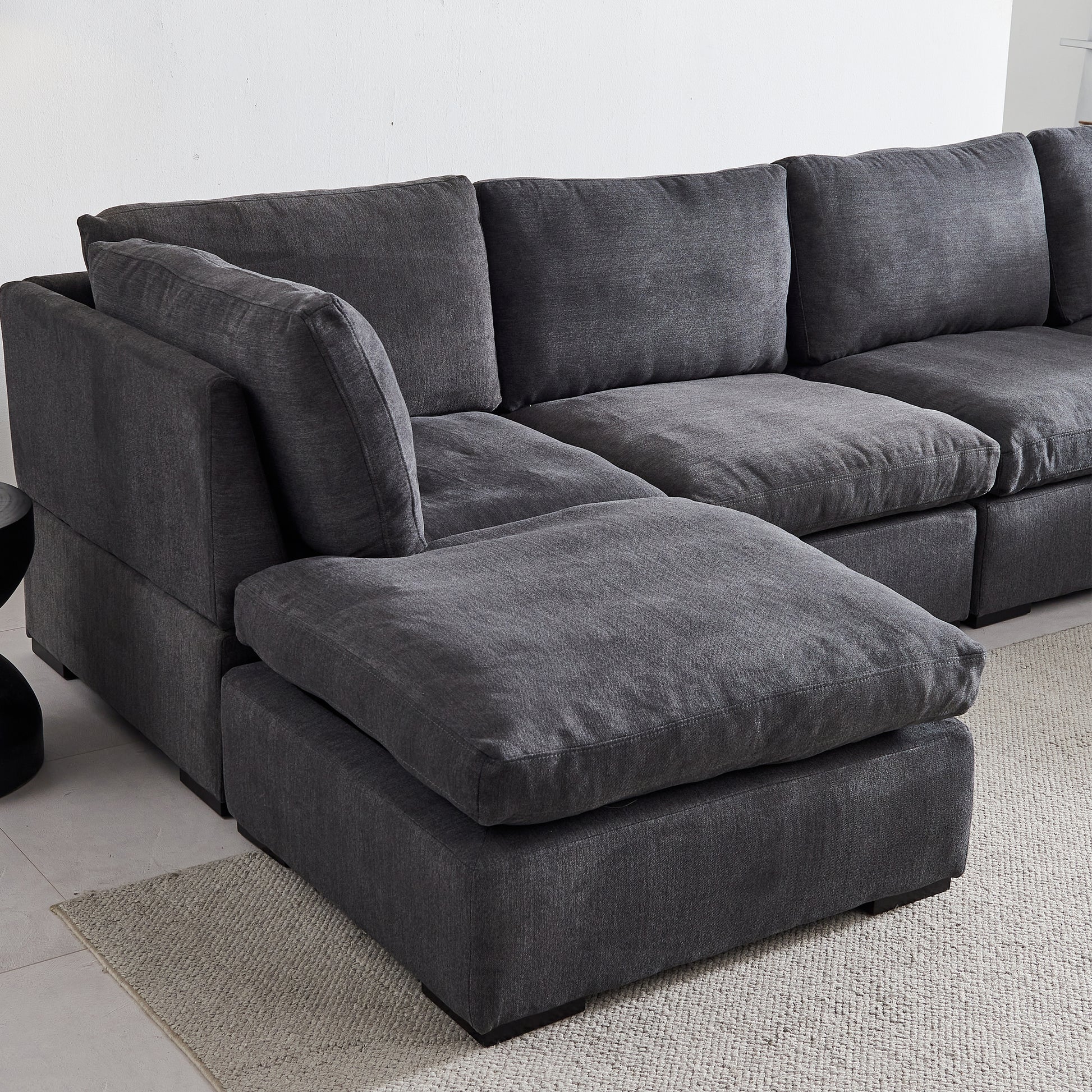 Modular Sofa With Ottoman,Filled With Down ,Soft Linen Fabric,Dark Grey Dark Grey Down Filling Fabric