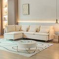 Modular L Shaped Corner Sofa, Movable Chaise Facing Left Right, Beige Cotton Linen 90.9 Inches Beige Foam Cotton Linen 3 Seat