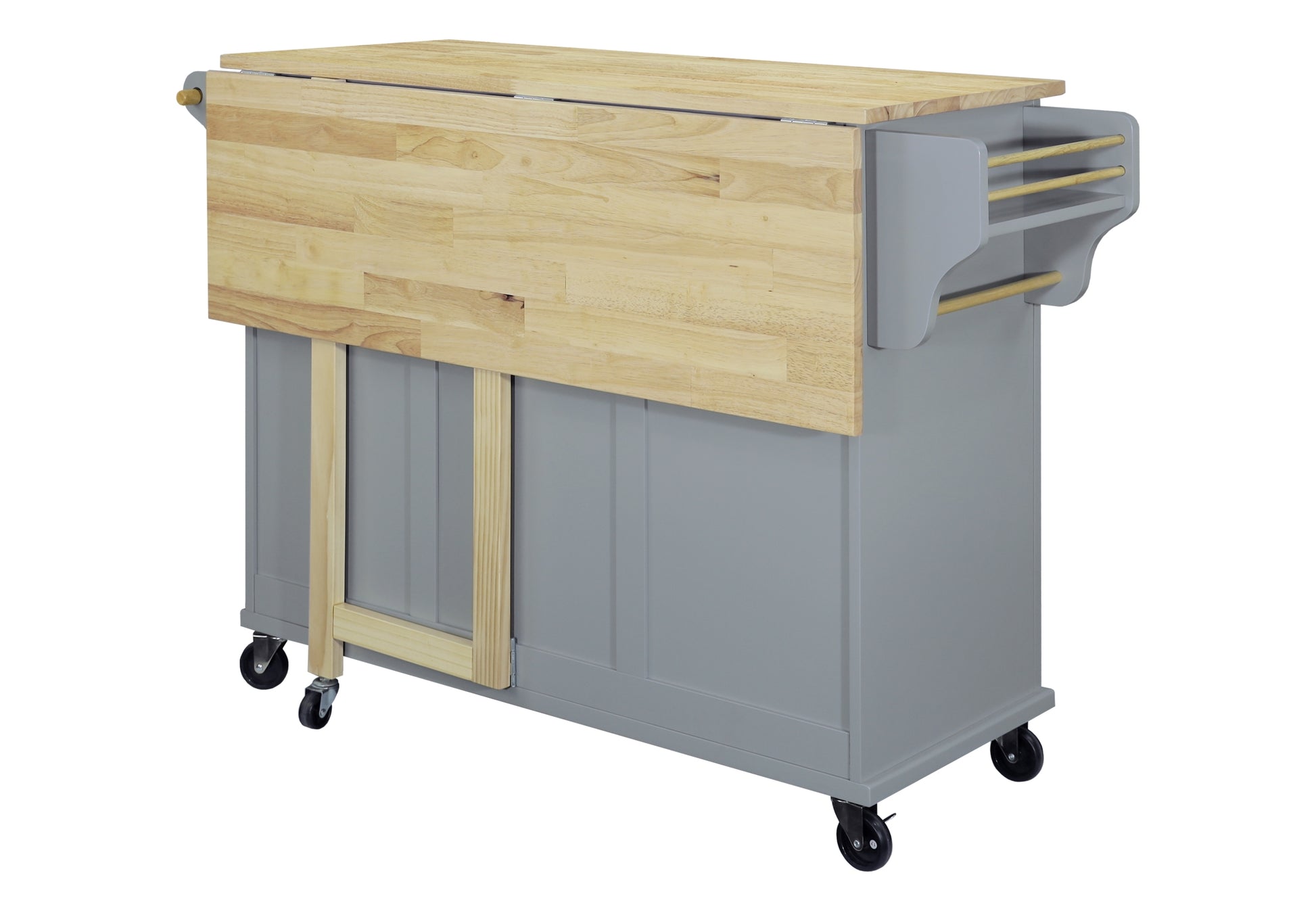 Cambridge Natural Wood Top Kitchen Island With Storage Gray Solid Wood Mdf