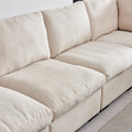 Modular Sofa With Ottoman,Filled With Down ,Soft Linen Fabric,Beige Beige Down Filling Fabric