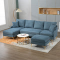 110'' Wide Reversible Left Or Right Chaise Of Sectional Sofa U Shape Convertible Sofa Couch 4 Seat Couch With Chaise Lounge Upholstered For Living Room, Apartment, Office, Blue Polyester Blend Blue Foam Polyester