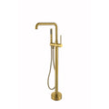 Freestanding Bathtub Faucet With Hand Shower Brushed Gold Metal