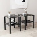 Set Of 2, Glass Two Layer Tea Table, Small Round Table, Bedroom Corner Table, Living Room Side Table,Black Black Tempered Glass