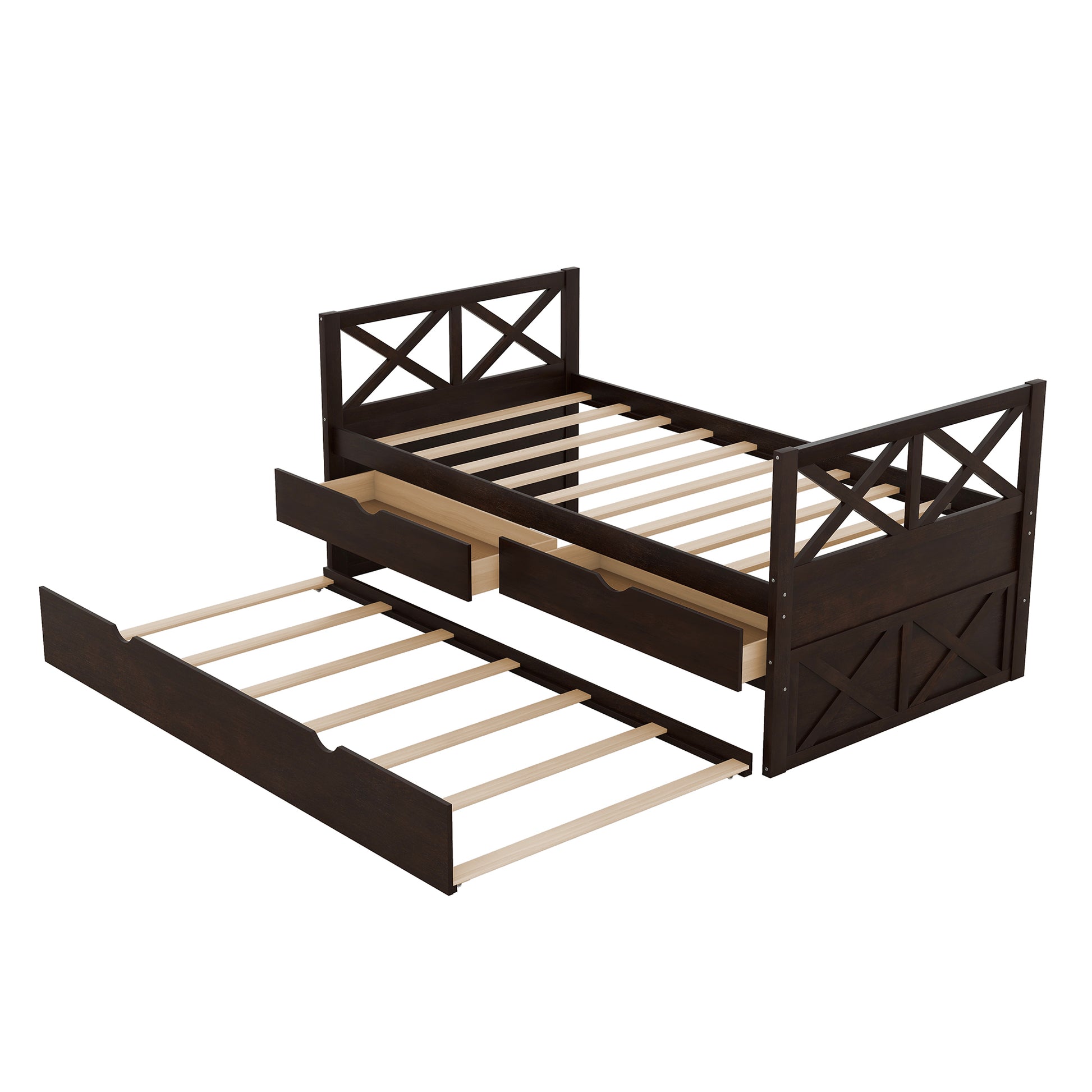 Multi Functional Daybed With Drawers And Trundle, Espresso Box Spring Not Required Twin Espresso Wood Pine Daybeds Pine