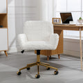 Office Chair,Artificial Rabbit Hair Home Office Chair With Golden Metal Base,Adjustable Desk Chair Swivel Office Chair,Vanity Chair Beige Beige Bedroom Foam Velvet