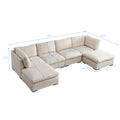 Modular Sofa With Ottoman,Filled With Down ,Soft Linen Fabric,Beige Beige Down Filling Fabric