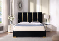 Contemporary Velvet Upholstered Bed, Solid Wood Frame, High Density Foam, Gold Metal Leg, Queen Size Black Velvet