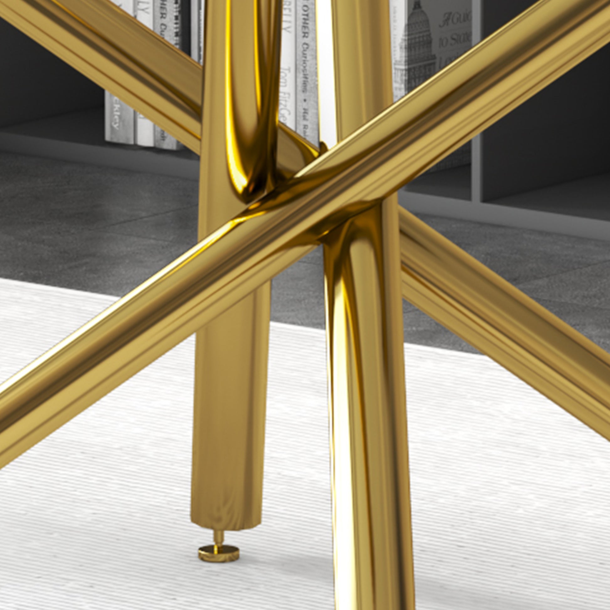 Large Modern Minimalist Rectangular Glass Dining Table For 6 8 With 0.39" Tempered Glass Tabletop And Golden Plated Metal Legs,For Kitchen Dining Living Meeting Room Banquet Hall 71'' X 39'' X30''1537 Golden Metal