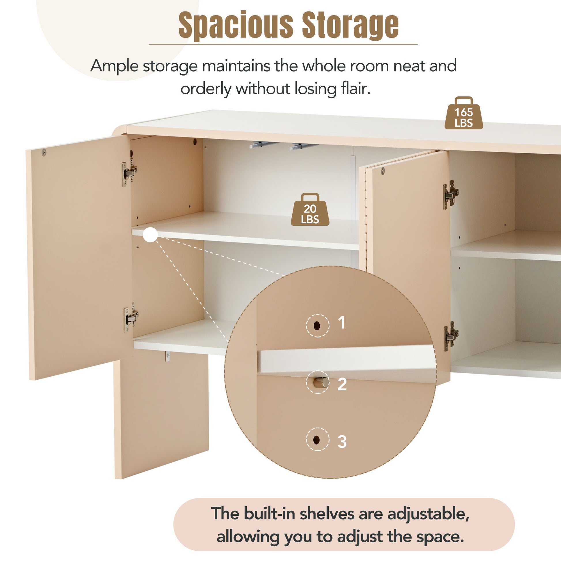 Minimalist Style 60"L Large Storage Space Sideboard With 4 Doors And Rebound Device For Living Room And Entryway Apricot Cream Apricot Cream Mdf