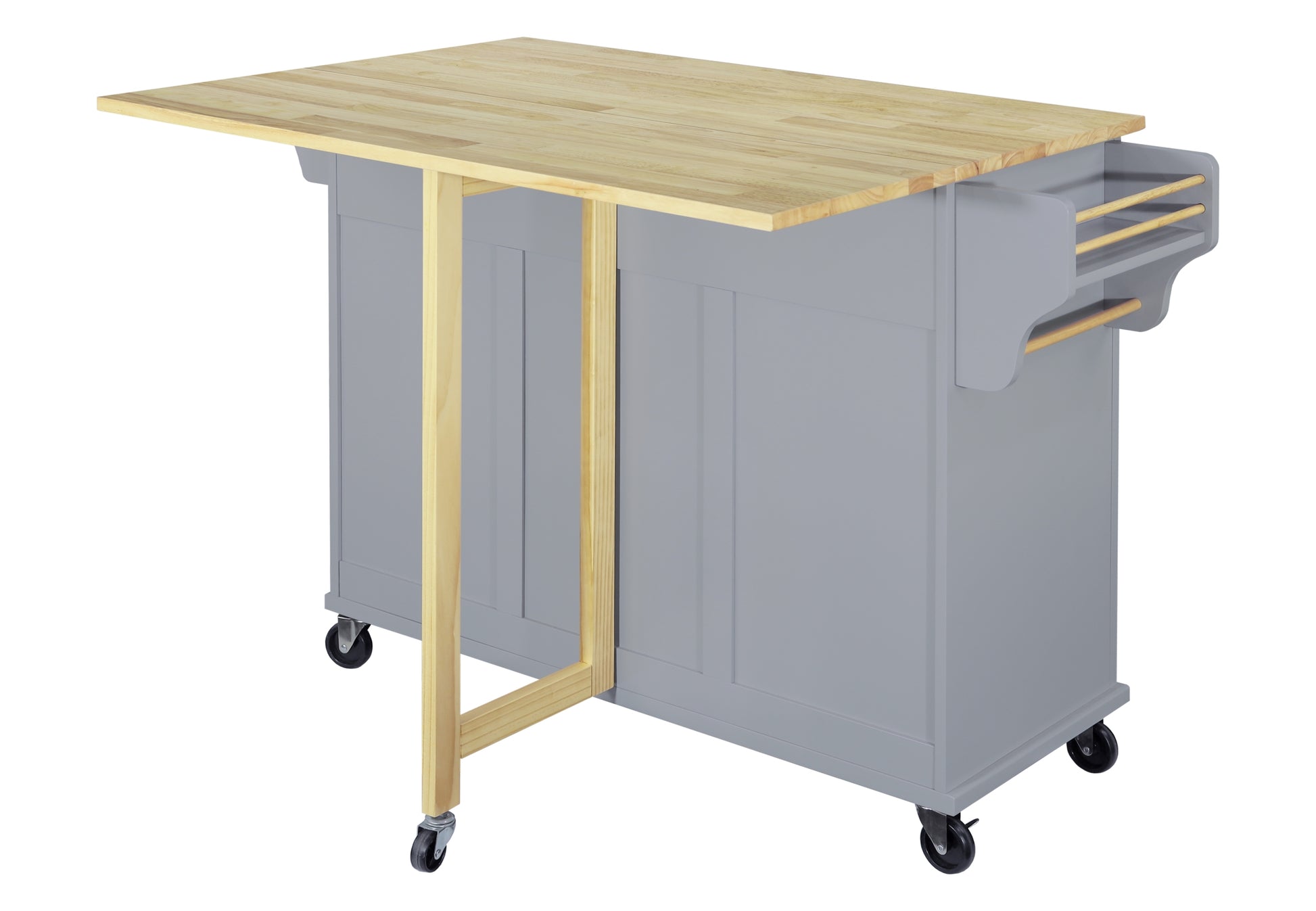 Cambridge Natural Wood Top Kitchen Island With Storage Gray Solid Wood Mdf