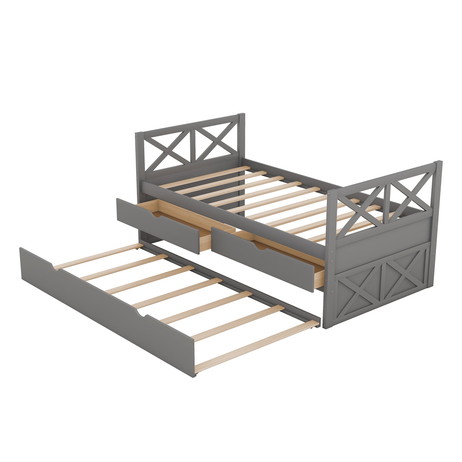 Multi Functional Daybed With Drawers And Trundle, Gray Box Spring Not Required Twin Gray Wood Pine Daybeds Pine