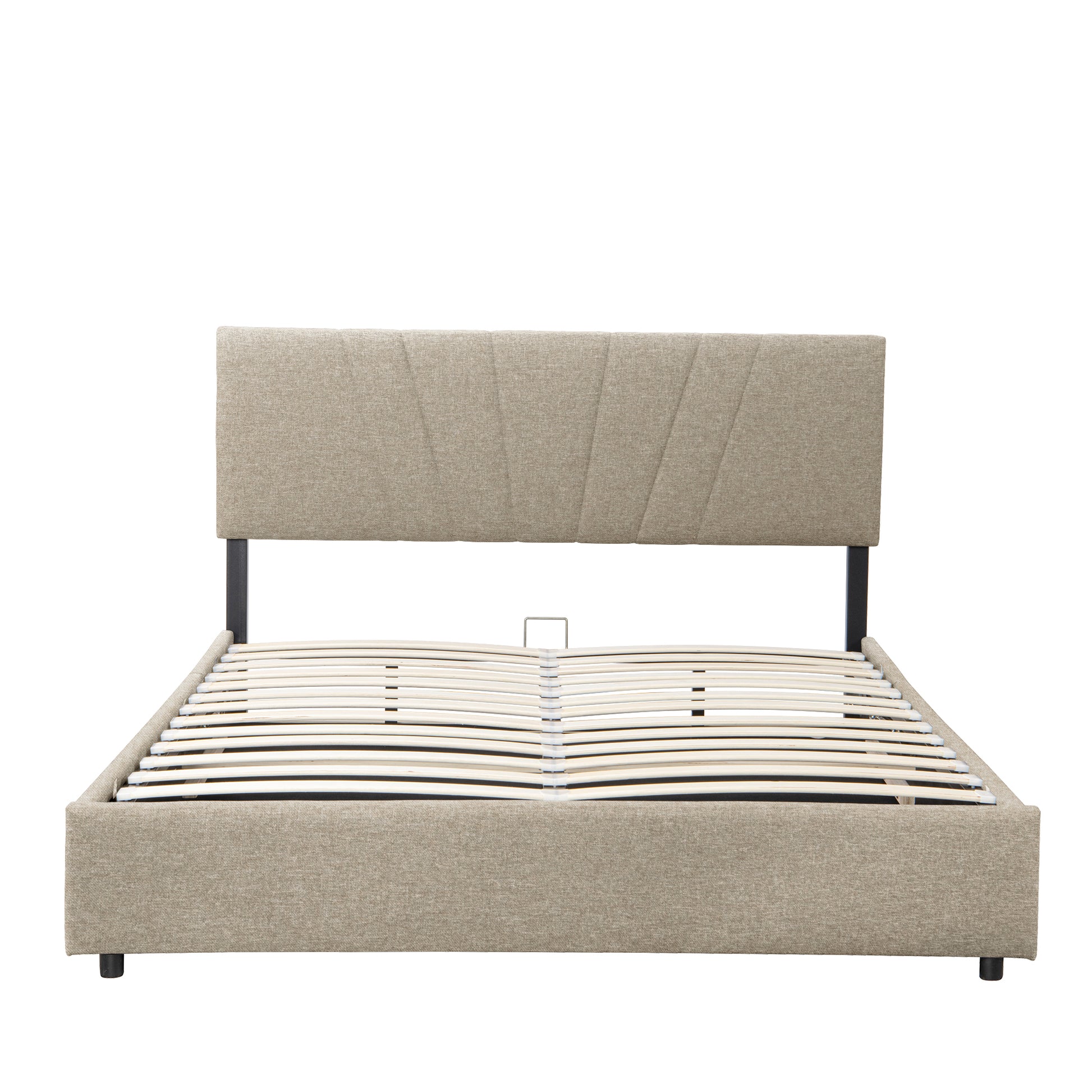 Queen Upholstered Platform Bed With Lifting Storage, Queen Size Bed Frame With Storage And Tufted Headboard,Wooden Queen Platform Bed For Kids Teens Adults,No Box Spring Needed Queen, Beige Box Spring Not Required Queen Light Beige Wood Bedroom American