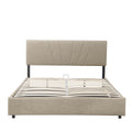 Queen Upholstered Platform Bed With Lifting Storage, Queen Size Bed Frame With Storage And Tufted Headboard,Wooden Queen Platform Bed For Kids Teens Adults,No Box Spring Needed Queen, Beige Box Spring Not Required Queen Light Beige Wood Bedroom American