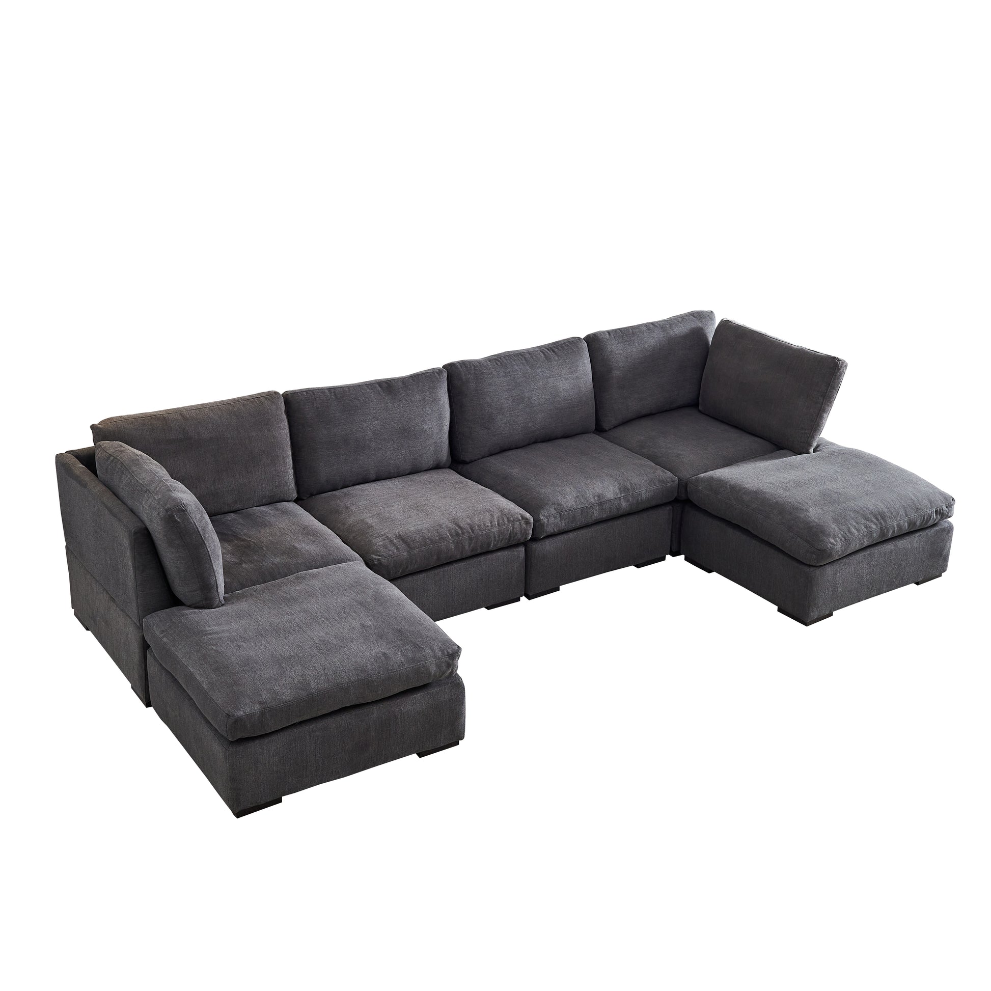 Modular Sofa With Ottoman,Filled With Down ,Soft Linen Fabric,Dark Grey Dark Grey Down Filling Fabric