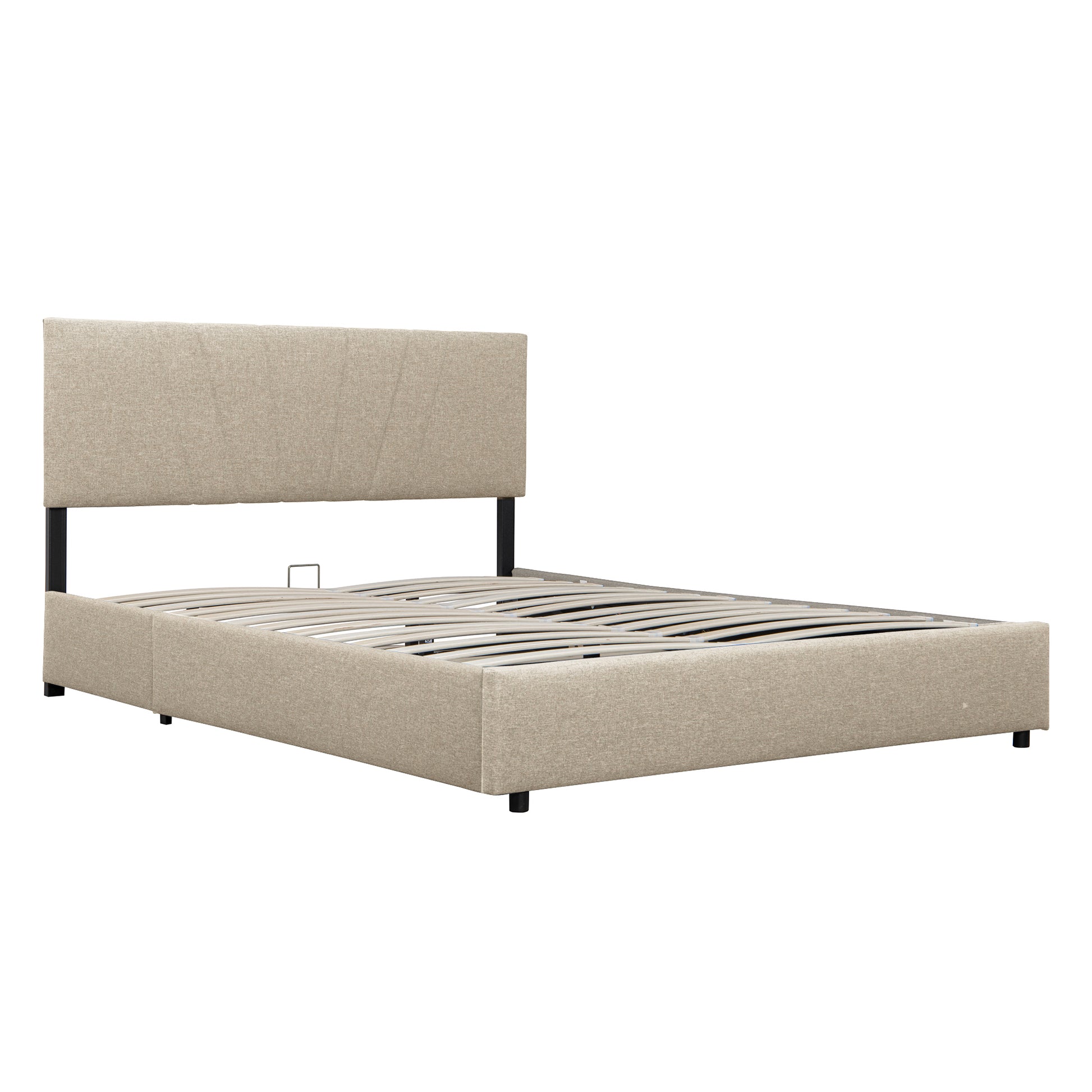 Full Upholstered Platform Bed With Lifting Storage, Full Size Bed Frame With Storage And Tufted Headboard,Wooden Full Platform Bed For Kids Teens Adults,No Box Spring Needed,Light Beige Box Spring Not Required Full Light Beige Wood Bedroom American