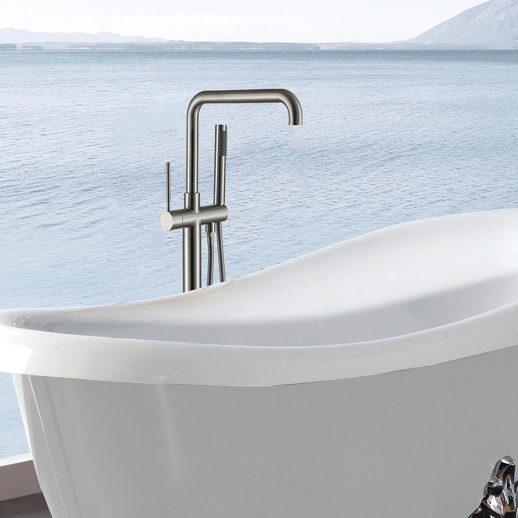 Freestanding Bathtub Faucet With Hand Shower Three Blush Bathroom Metal