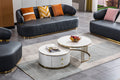 Modern Nesting Mdf Coffee Table Set Of 2, Round White End Table, Sintered Stone Appearance With Gold Finish Metal Base White Mdf
