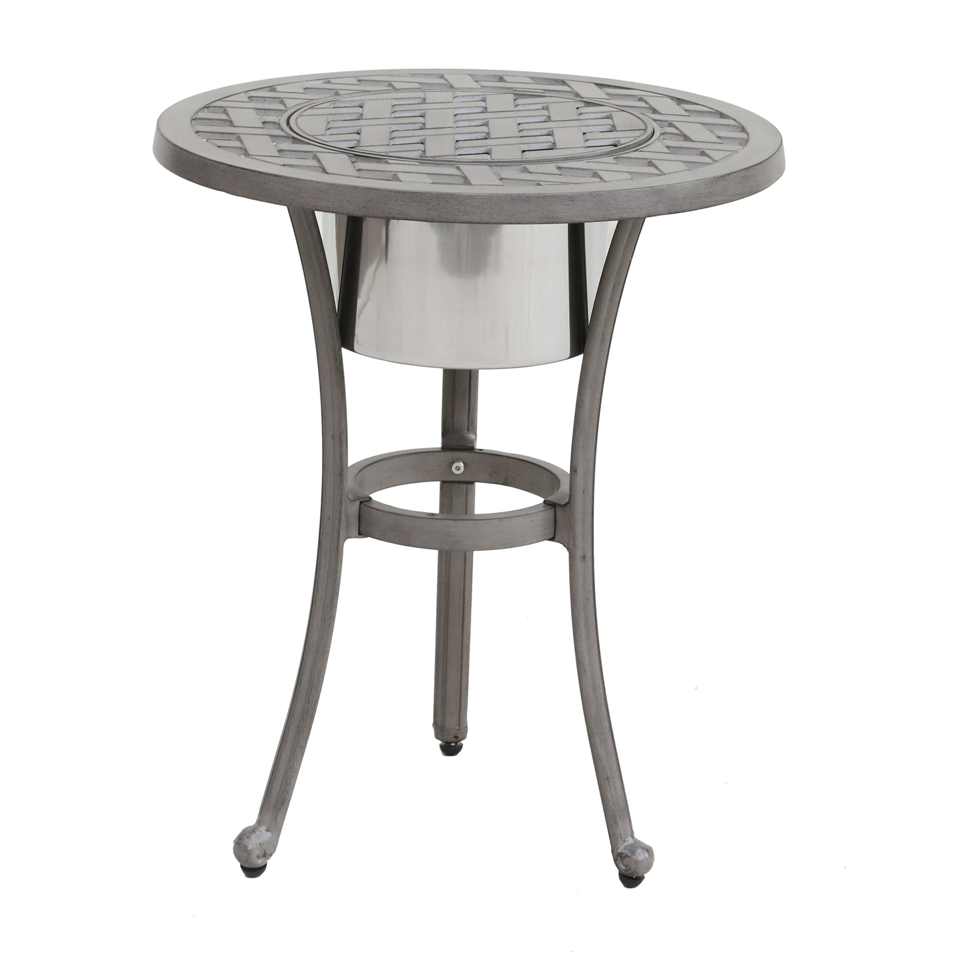 21 Inches Cast Aluminum Round Table With Ice Bucket Grey Aluminium