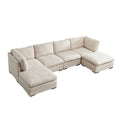 Modular Sofa With Ottoman,Filled With Down ,Soft Linen Fabric,Beige Beige Down Filling Fabric