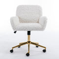 Office Chair,Artificial Rabbit Hair Home Office Chair With Golden Metal Base,Adjustable Desk Chair Swivel Office Chair,Vanity Chair Beige Beige Bedroom Foam Velvet