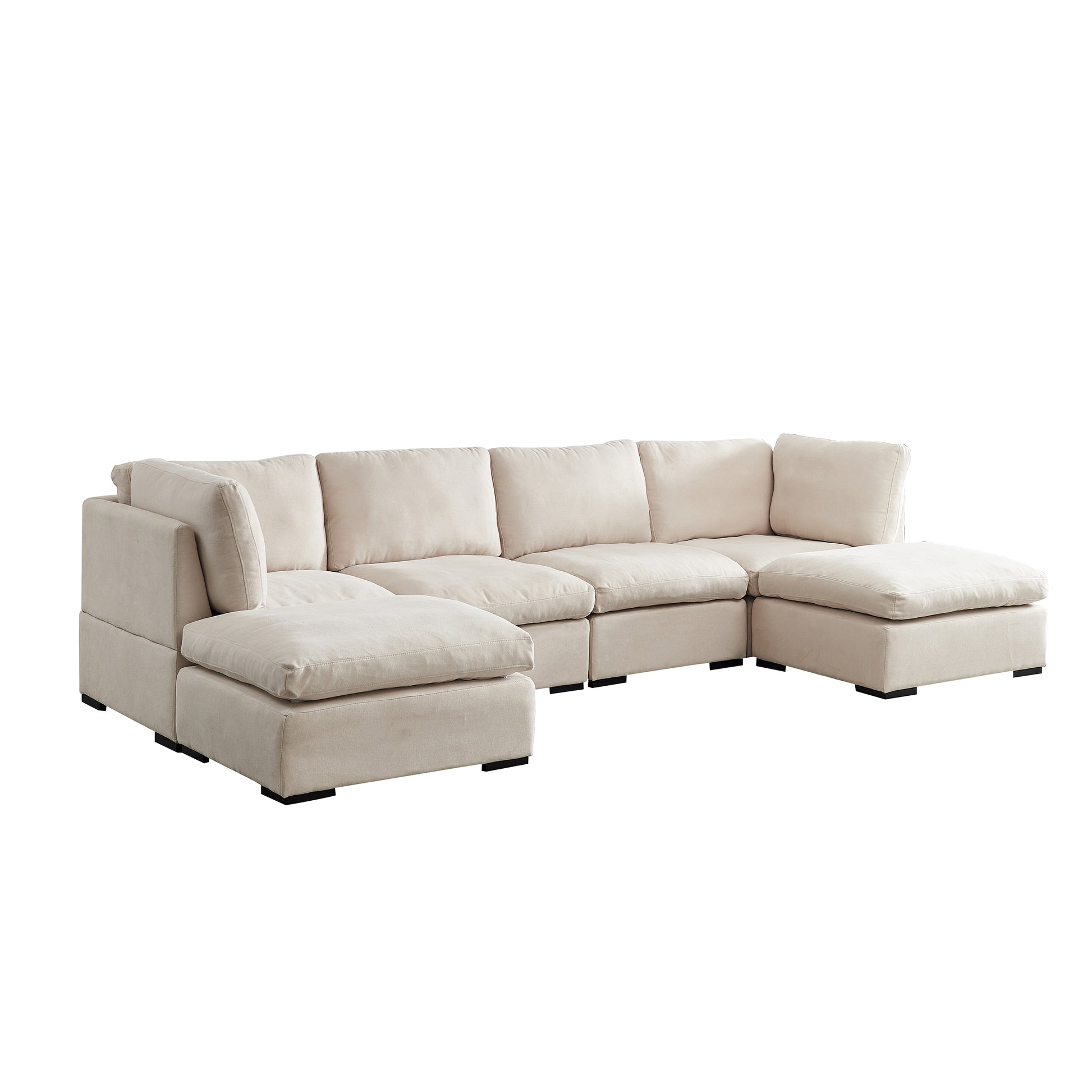 Modular Sofa With Ottoman,Filled With Down ,Soft Linen Fabric,Beige Beige Down Filling Fabric