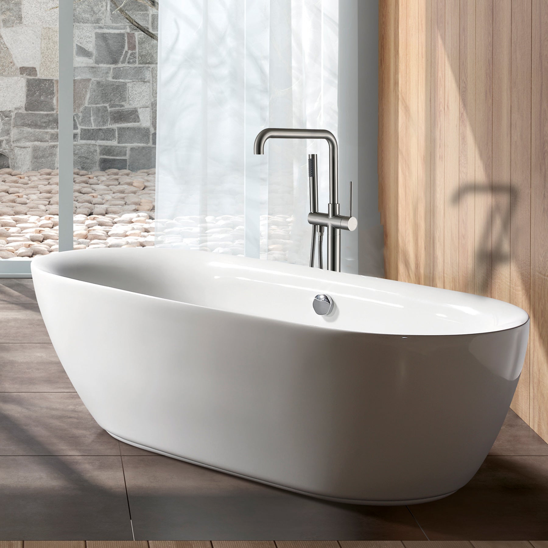 Freestanding Bathtub Faucet With Hand Shower Three Blush Bathroom Metal