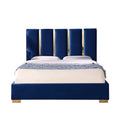 Contemporary Velvet Upholstered Bed, Solid Wood Frame, High Density Foam, Gold Metal Leg, King Size Blue Velvet