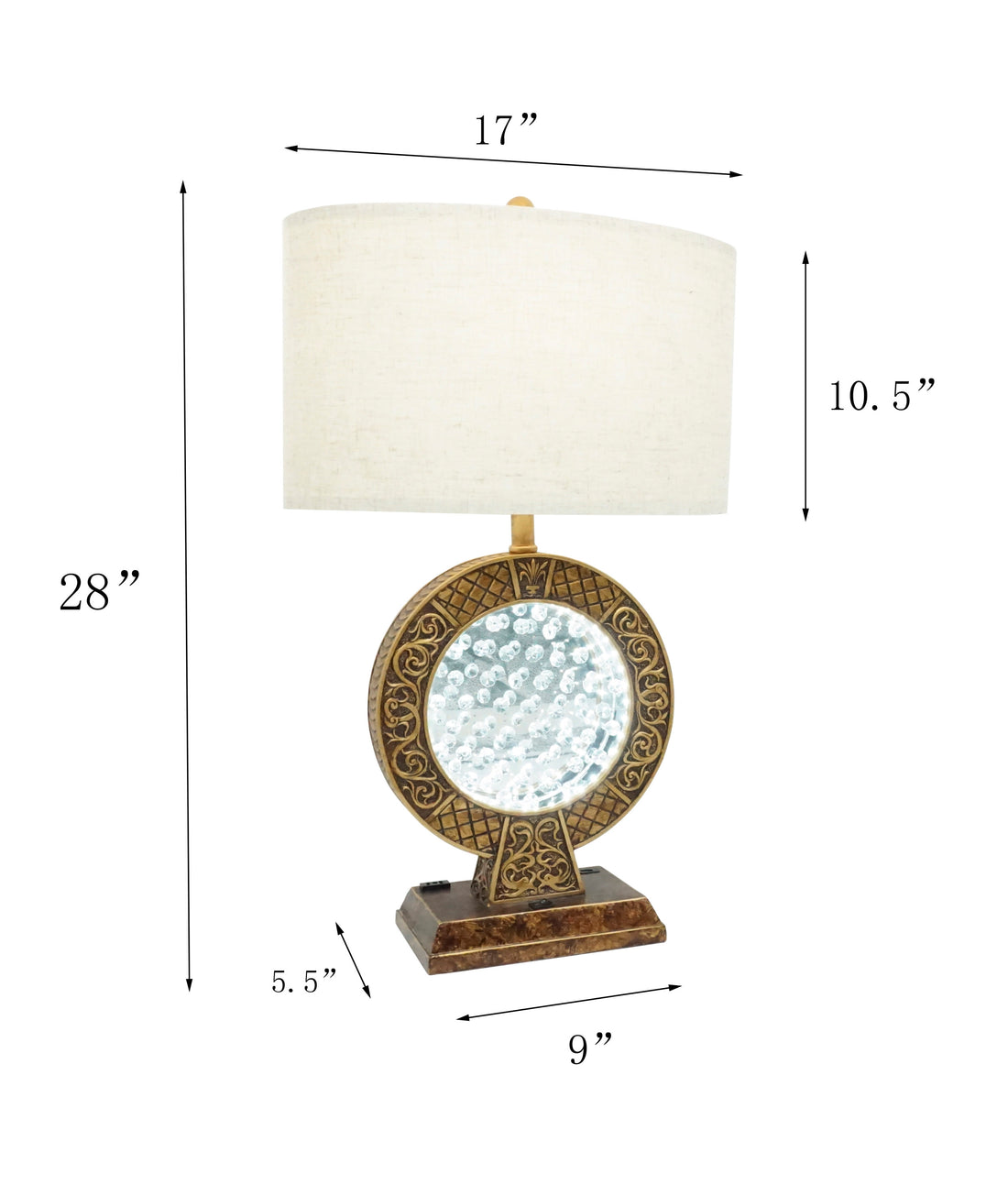 28" Antique Polyresin Table Lamp With Floating Crystal Decor On Center Antique Brown Polyresin