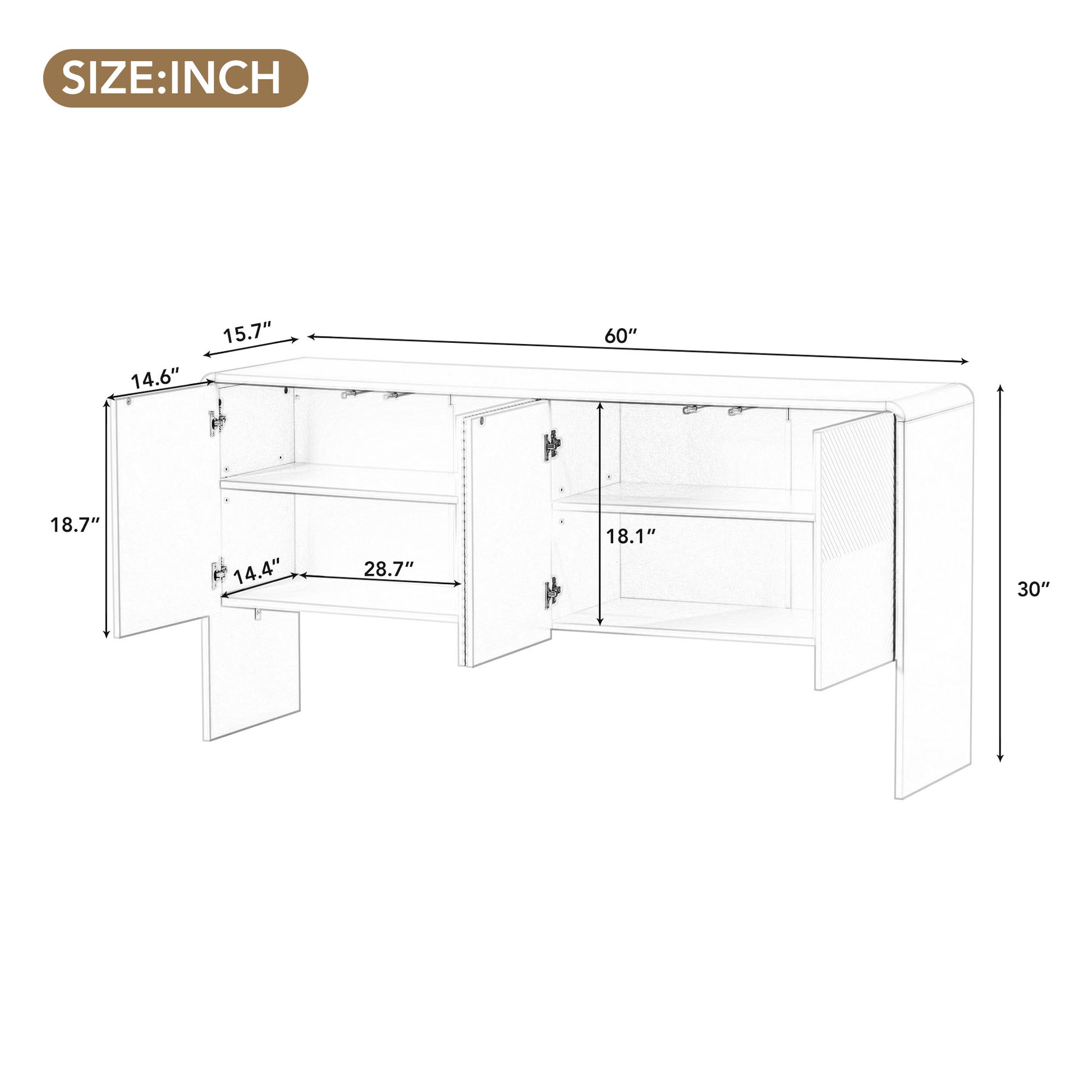 Minimalist Style 60"L Large Storage Space Sideboard With 4 Doors And Rebound Device For Living Room And Entryway Apricot Cream Apricot Cream Mdf