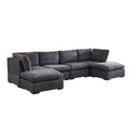 Modular Sofa With Ottoman,Filled With Down ,Soft Linen Fabric,Dark Grey Dark Grey Down Filling Fabric