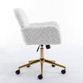 Office Chair,Artificial Rabbit Hair Home Office Chair With Golden Metal Base,Adjustable Desk Chair Swivel Office Chair,Vanity Chair Beige Beige Bedroom Foam Velvet
